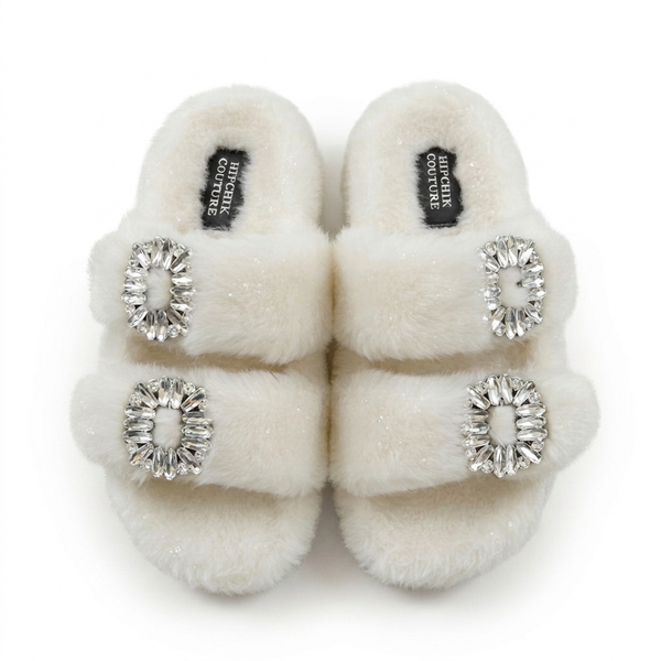 Mink Sandal Shoes Crystal Buckle - White