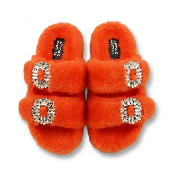 Mink Sandal Shoes Crystal Buckle - Orange