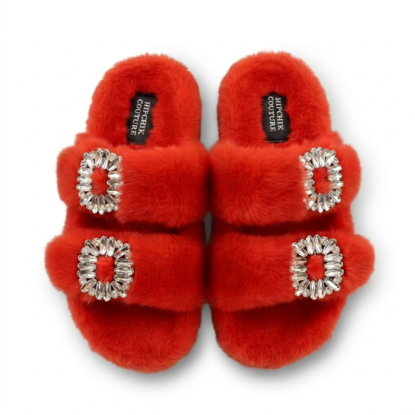 Mink Sandal Shoes Crystal Buckle - Red