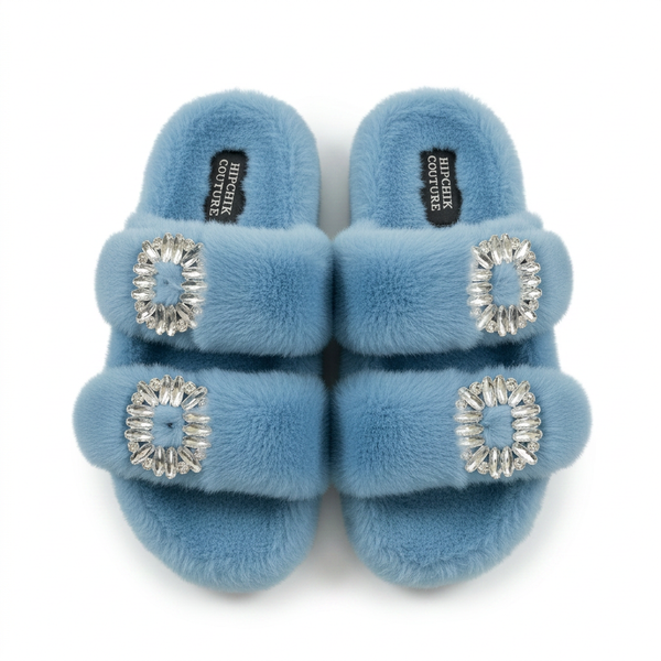 Mink Sandal Shoes Crystal Buckle - Light Blue