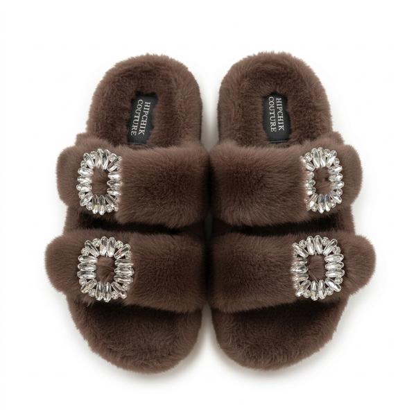 Mink Sandal Shoes Crystal Buckle - Chocolate Brown