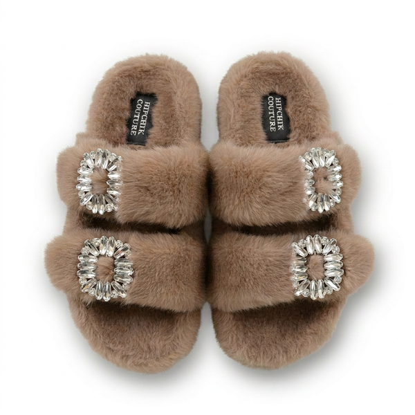 Mink Sandal Shoes Crystal Buckle - Natural