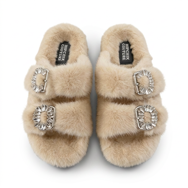 Mink Sandal Shoes Crystal Buckle - Cream