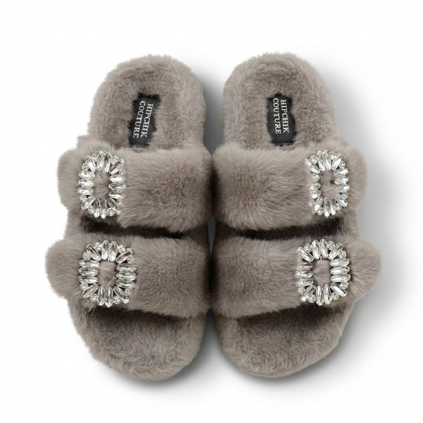 Mink Sandal Shoes Crystal Buckle - Gray