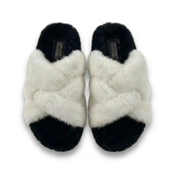 Mink Sandal Shoes Criss Cross - Black and Off White