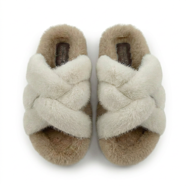 Mink Sandal Shoes Criss Cross - Natural Off White