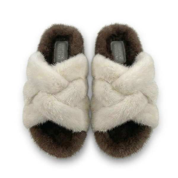 Mink Sandal Shoes Criss Cross - Brown and Off White