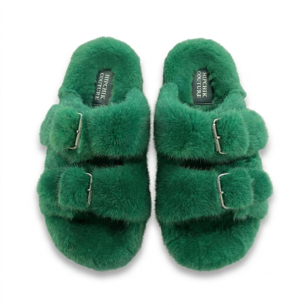 Faux Fur Sandal Shoes - Green