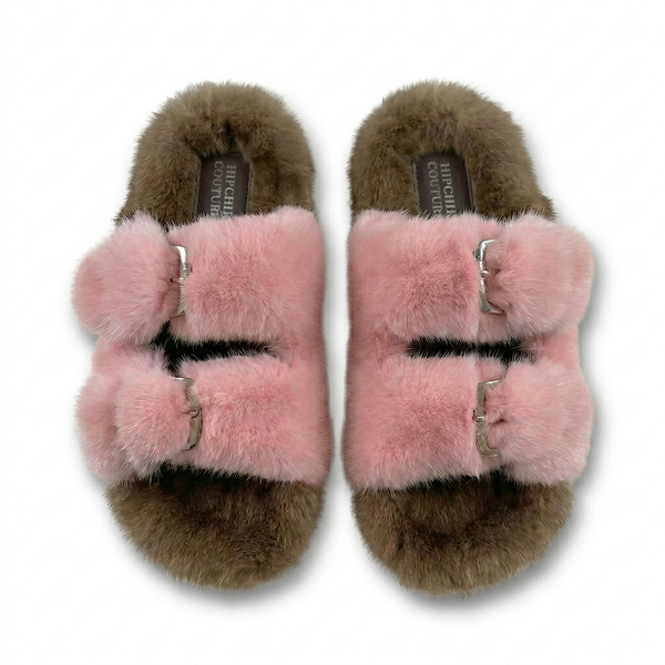 Mink Slide Sandals Shoes - Pink 'n' Brown