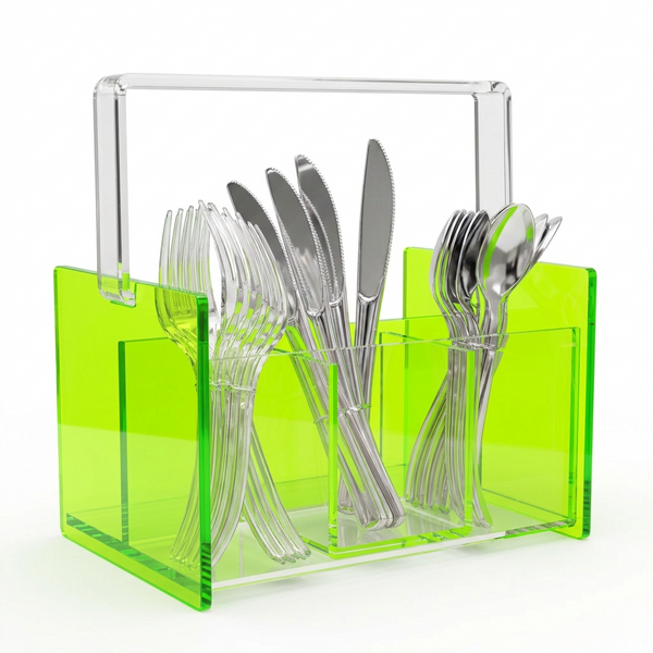Acrylic See Through Green Neon Silverware Caddy