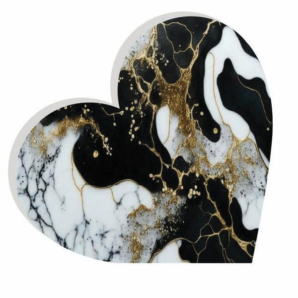 Heart Acrylic Object Designer Shelf Decor Black Gold in Black Gold Marble