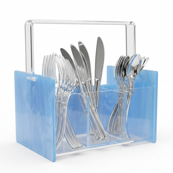 Acrylic Lt Blue Marble Silverware Caddy