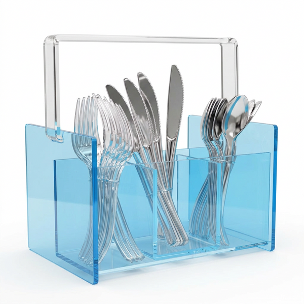 Acrylic See Through Light Blue Silverware Caddy