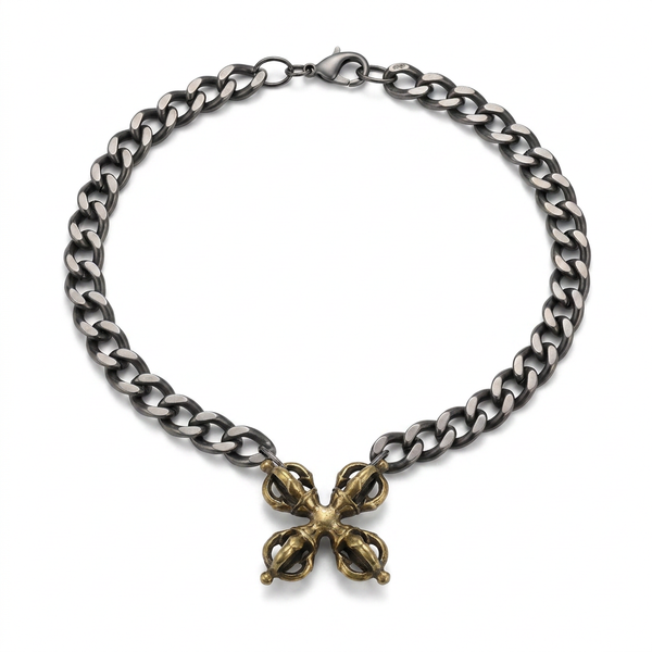 Hipchik Gunmetal Curb Chain Brass Pendant Necklace