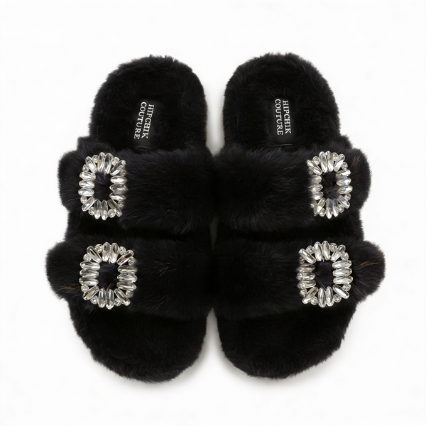 Mink Sandal Shoes Crystal Buckle - Black
