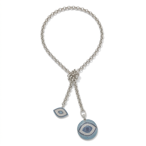 Hipchik Chrome Rolo Chain Evil Eye Lariat Necklace