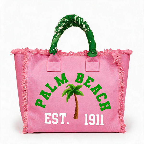 Palm Beach Pink Fringe Canvas Bag