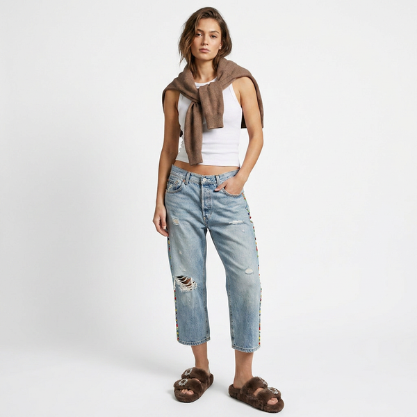 Hand Embroidered Levi's Vintage Jeans – Side Brights – One of a Kind