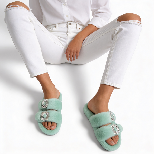 Mink Sandal Shoes Crystal Buckle - Mint
