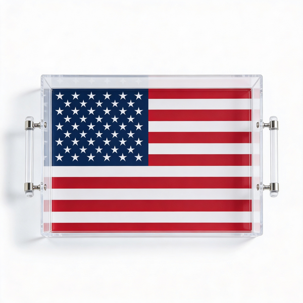 Acrylic Tray with Metal Handles - USA Flag