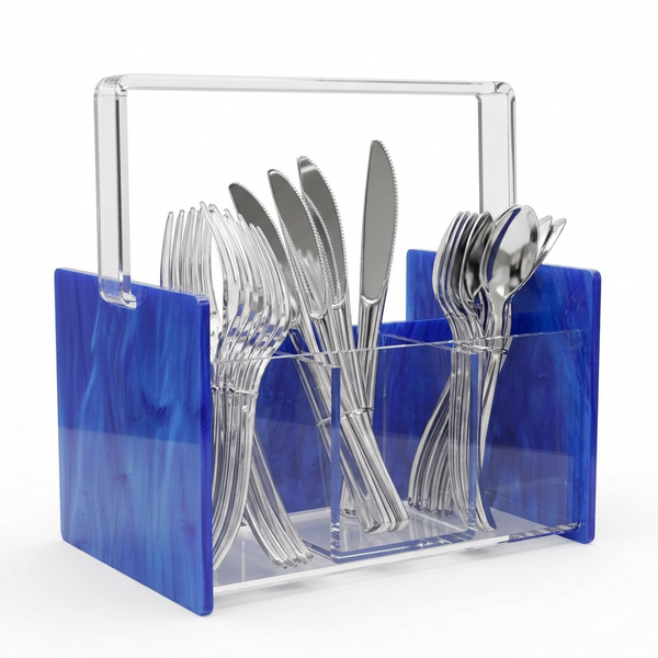Acrylic  Blue Marble Silverware Caddy