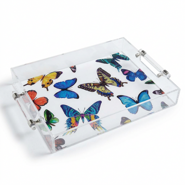 Acrylic Multi Butterflies Tray with Metal Handles