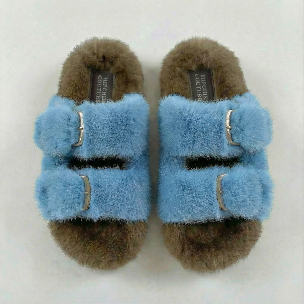 Mink Slide Sandals Shoes   - Natural Lt Blue