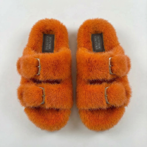 Faux Fur Sandal Shoes - Orange