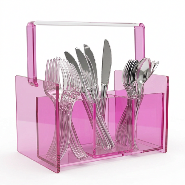 Acrylic See Through Pink Silverware Caddy