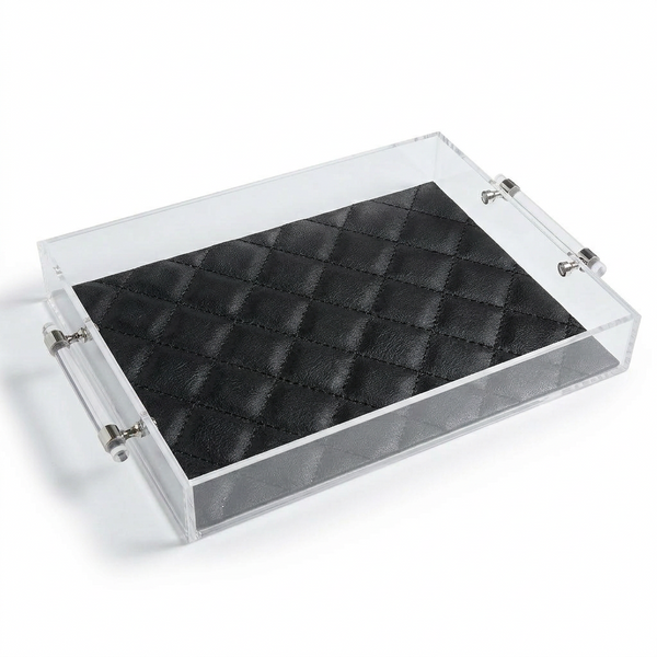 Quilted Black Print Acrylic Tray with Metal Handles