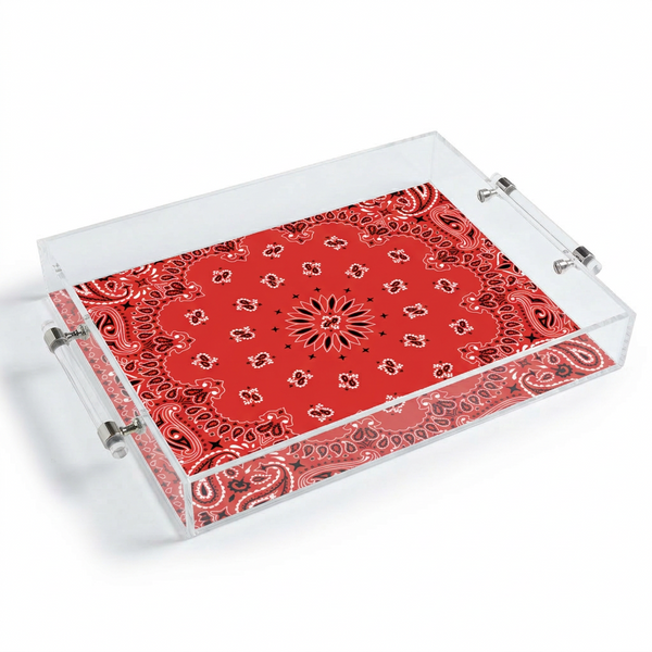 Red Bandana Tray With Metal Handles