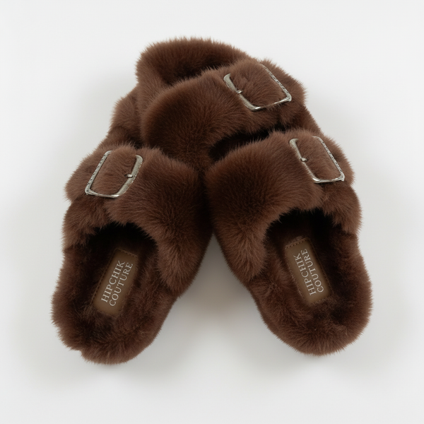 Faux Fur Sandal Shoes - Brown