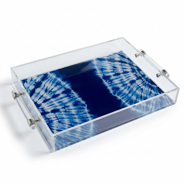 Blue Tie-Dye Acrylic Tray with Metal Handles