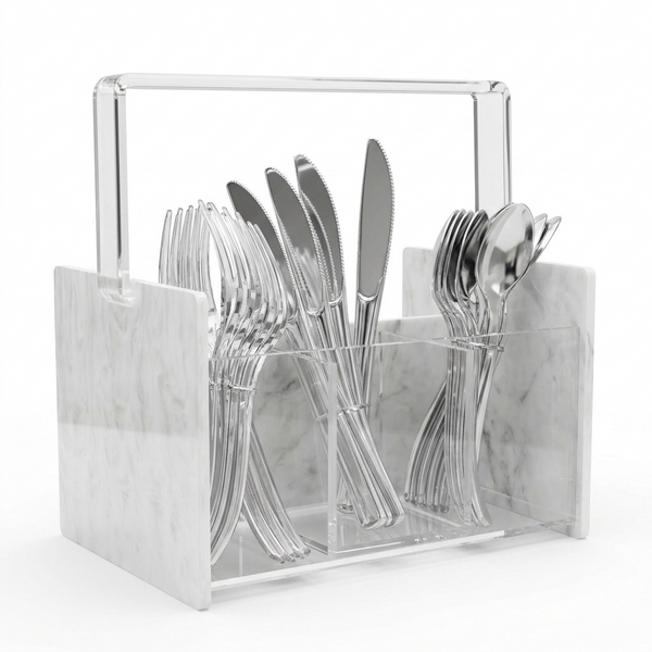 Acrylic Marble Silverware Caddy – White