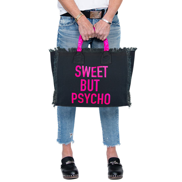 Sweet But Psycho Fringe Canvas Bag